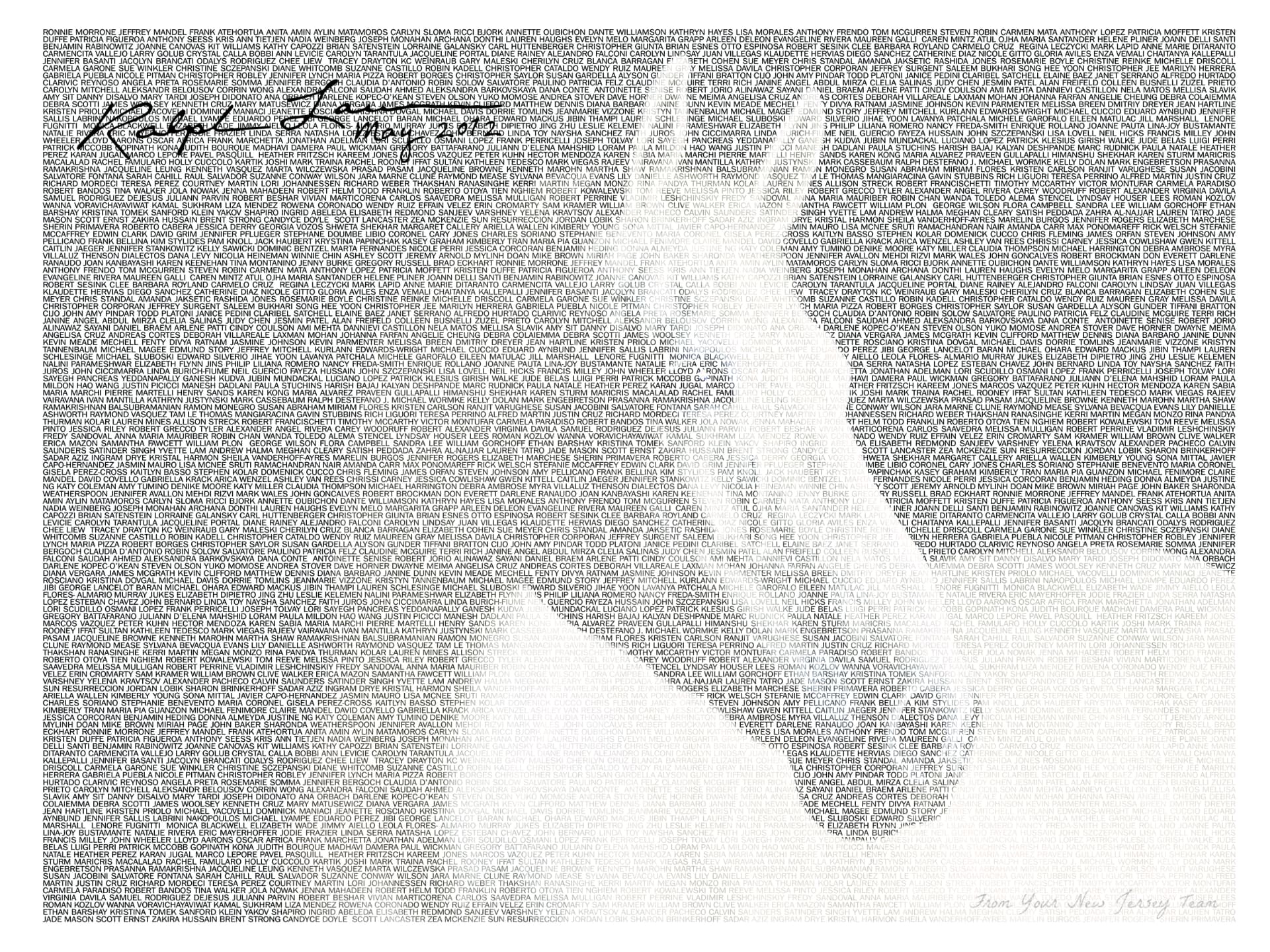 Horse portrait composed entirely of Ralph Lauren New Jersey employee names