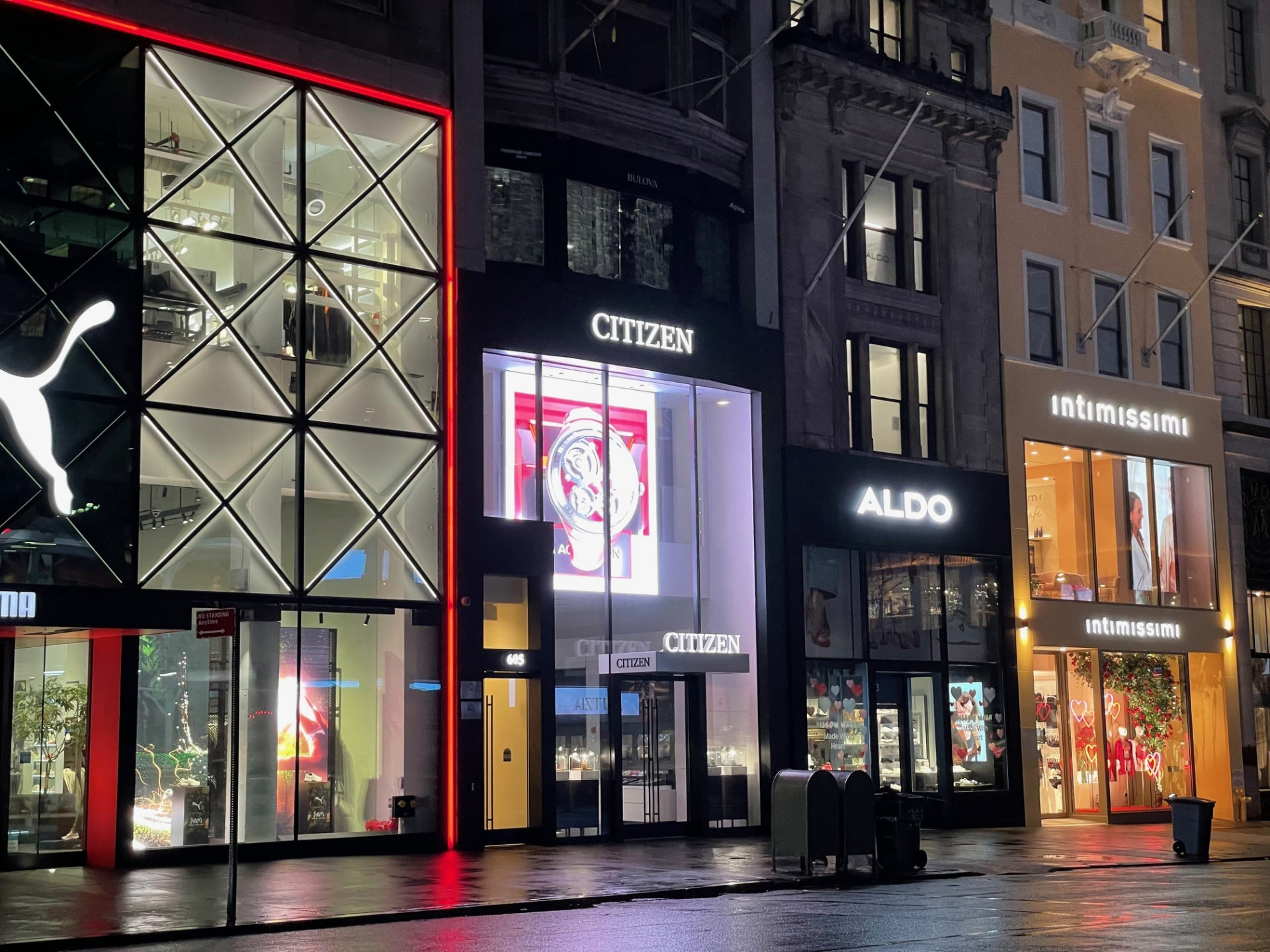 Citizen flagship storefront in New York at night