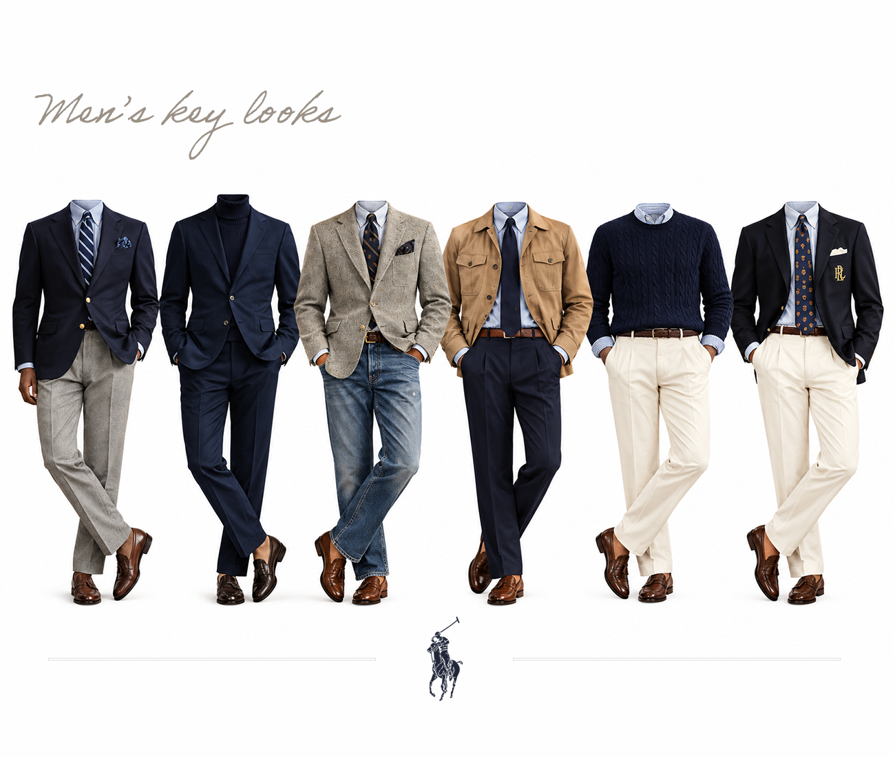 Ralph Lauren employee wardrobing tile with six menswear looks and the Polo Pony