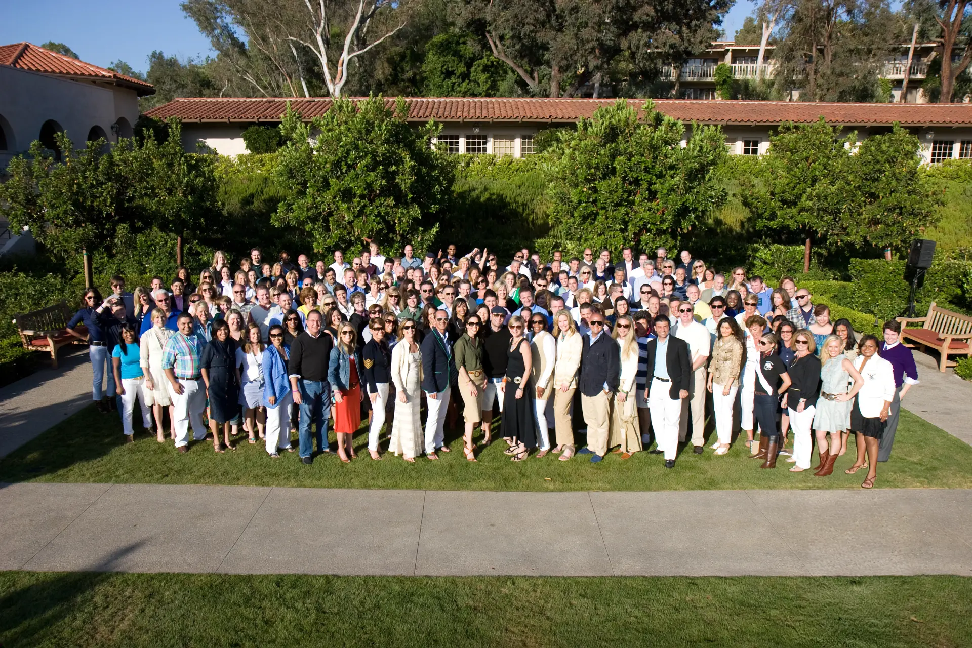Large group photo of the Ralph Lauren team gathered on the lawn at Rancho Bernardo in 2010