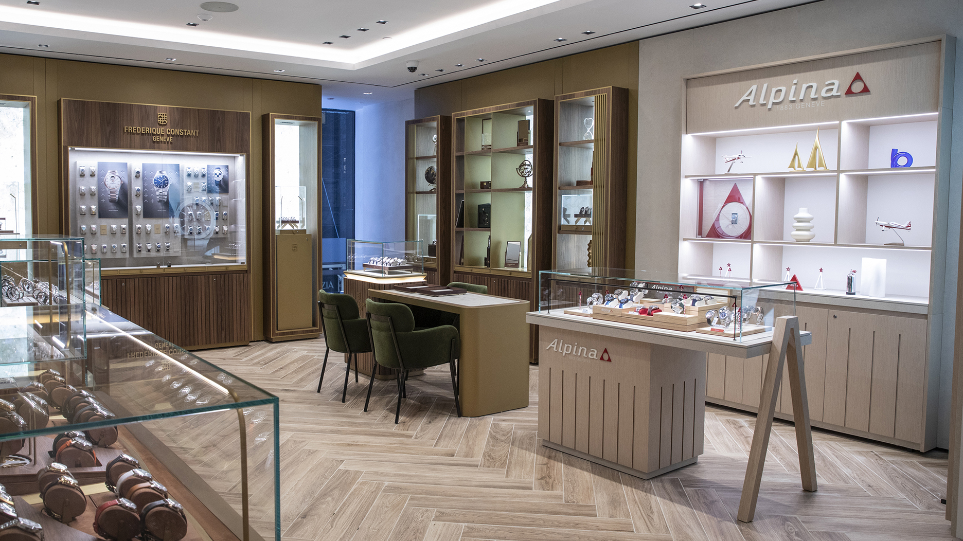 Frédérique Constant and Alpina retail environments on the flagship's upper floor