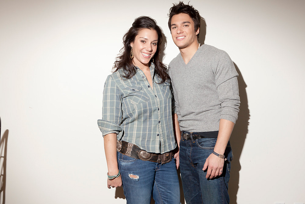Chris Riggi and his sister, studio portrait in black and white